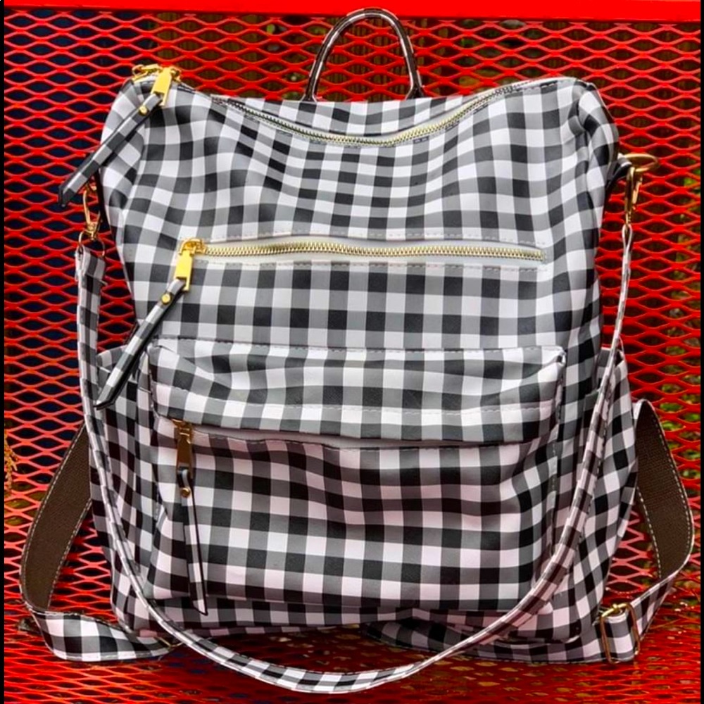 Vegan Gingham Backpack/Handbag